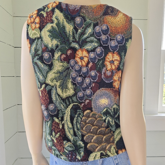 Vintage Handmade Fall Fruits  Tapestry Vest 3 Button Closure Women's Med/large - Picture 5 of 7